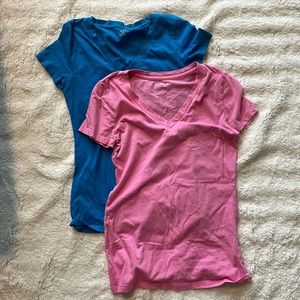 Blue and pink v neck shirts size XS